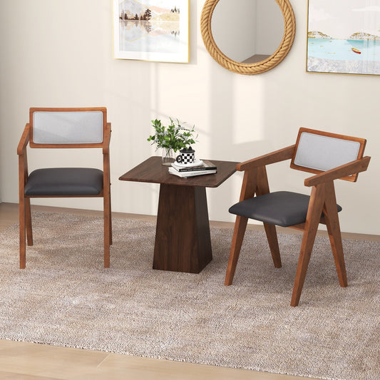 Mid Century Wooden Accent Chairs, Leathaire Seat Cushions, Set of 2, Walnut Accent Chairs Walnut at Gallery Canada