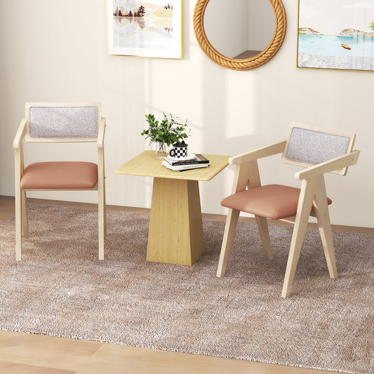 Mid Century Wooden Accent Chairs, Set Of 2, Beige