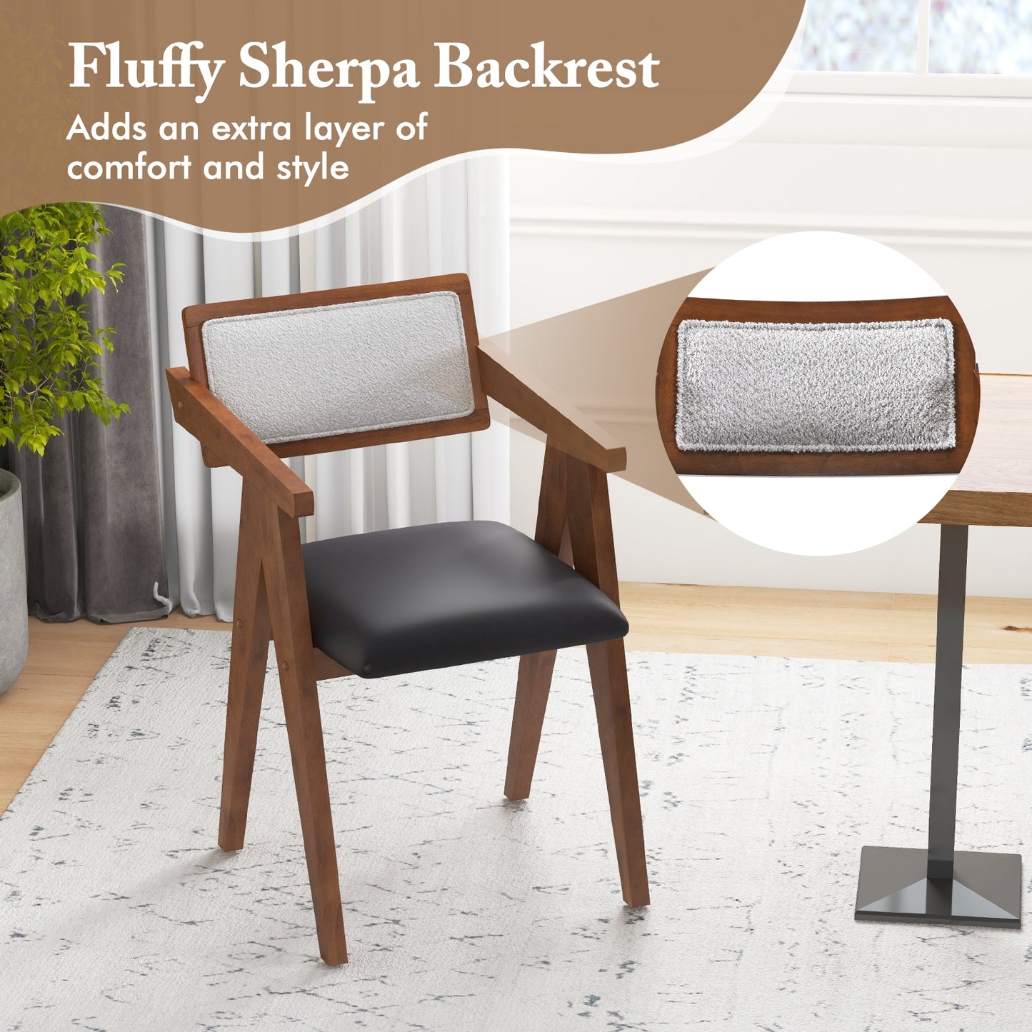 Mid Century Wooden Accent Chairs, Leathaire Seat Cushions, Set of 2, Walnut Accent Chairs at Gallery Canada