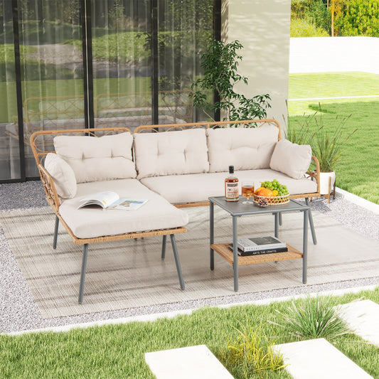 3 Piece Corner Patio Furniture, Small Coffee Table, Beige Patio Conversation Sets Beige at Gallery Canada