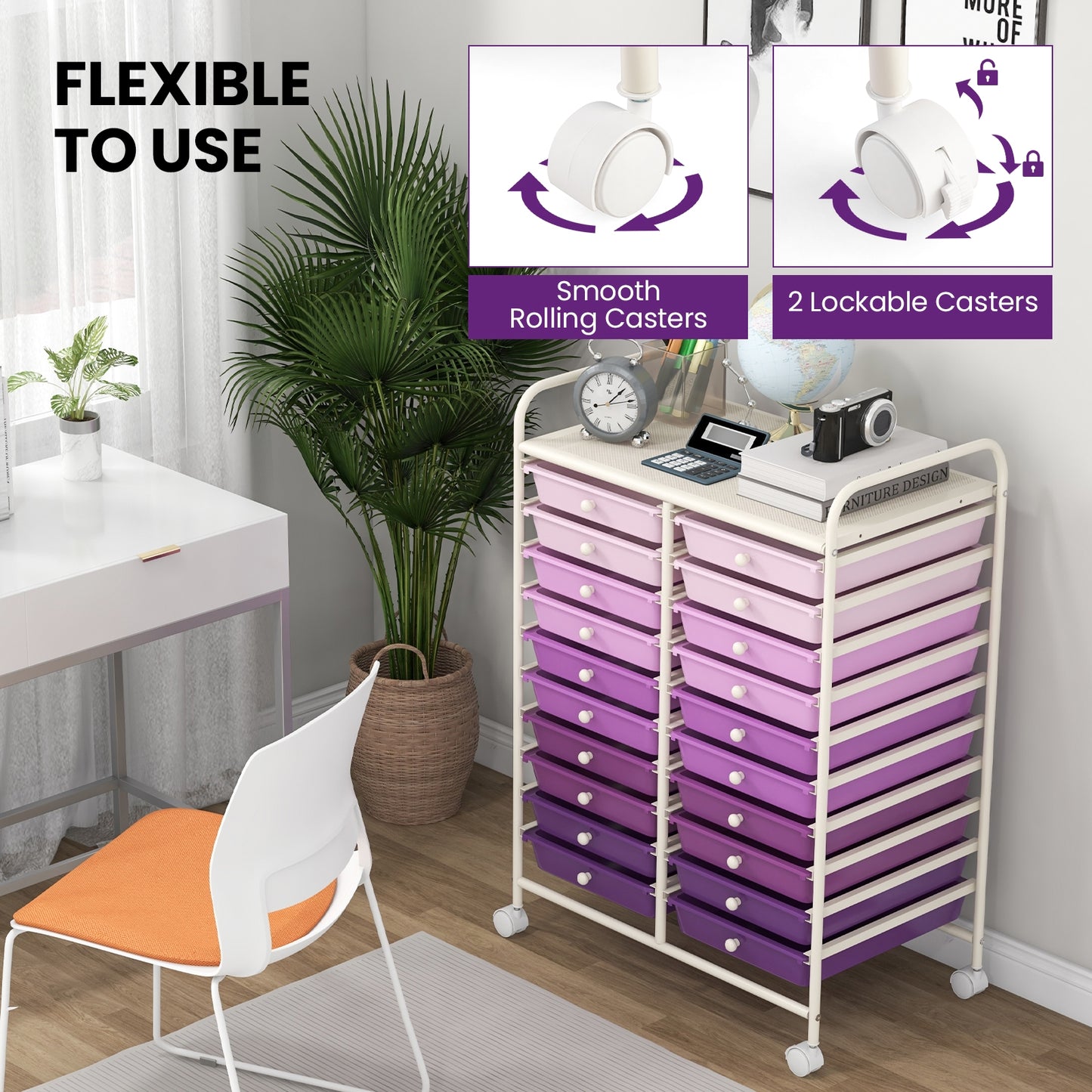 20 Drawers Rolling Storage Cart, Purple File Cabinets at Gallery Canada