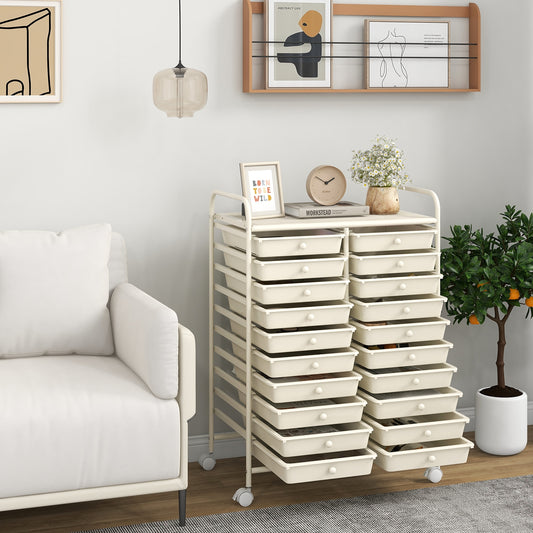 20 Drawers Rolling Storage Cart, Studio Organizer, Beige File Cabinets Beige at Gallery Canada