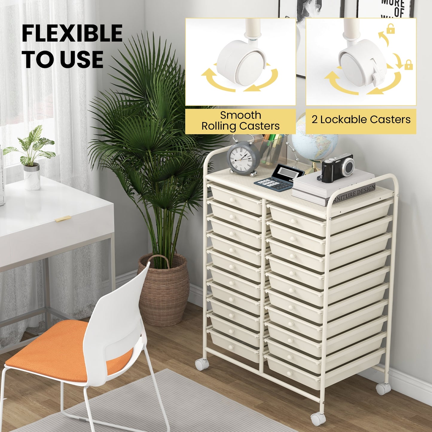 20 Drawers Rolling Storage Cart, Studio Organizer, Beige File Cabinets at Gallery Canada