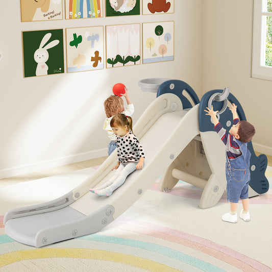 Foldable Freestanding Baby Slide Climber Playset With Basketball Hoop, Blue Climbers & Slides Blue at Gallery Canada