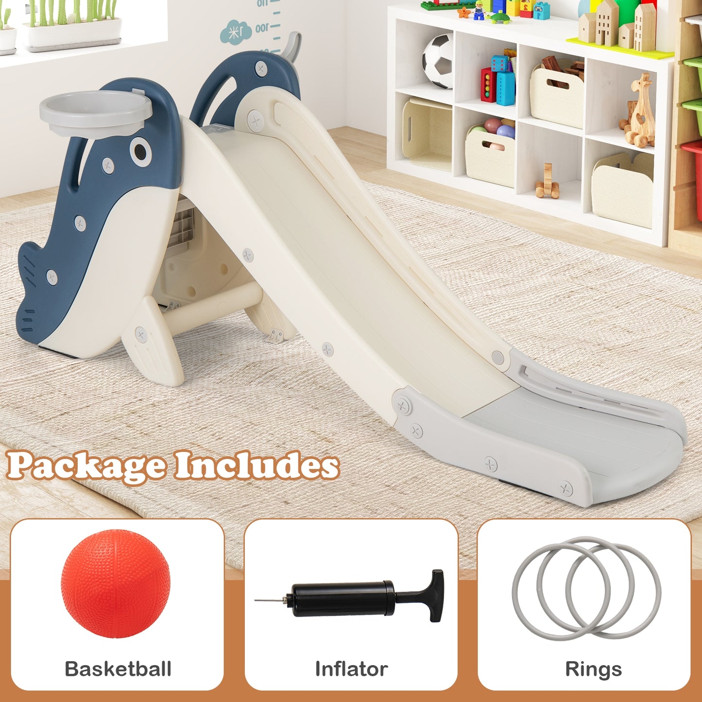 Foldable Freestanding Baby Slide Climber Playset With Basketball Hoop, Blue Climbers & Slides at Gallery Canada