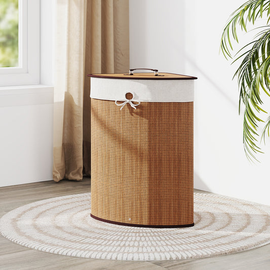 Bamboo Laundry Hamper Basket with Lid and Removable Liner Bag, Yellow Laundry Baskets Yellow at Gallery Canada