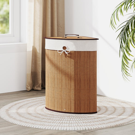 Bamboo Laundry Hamper Basket, With Lid And Removable Liner Bag, Yellow Laundry Baskets Yellow at Gallery Canada