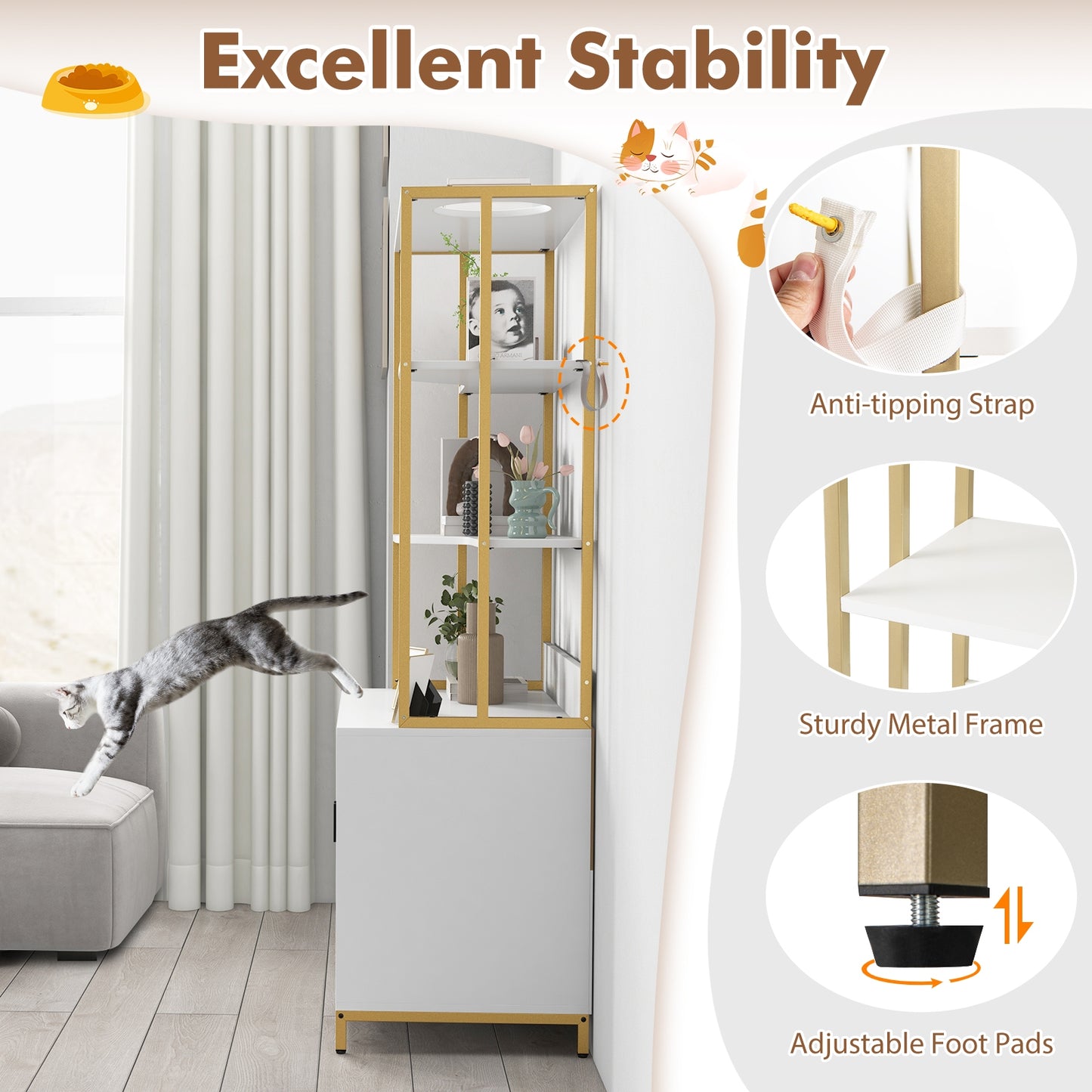 Cat Litter Box Enclosure with Storage and 3-tier Shelves, White Cat Houses at Gallery Canada