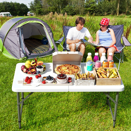 4 Feet Portable Camping Table, HDPE Tabletop, Metal Legs, White Camping Furniture White at Gallery Canada