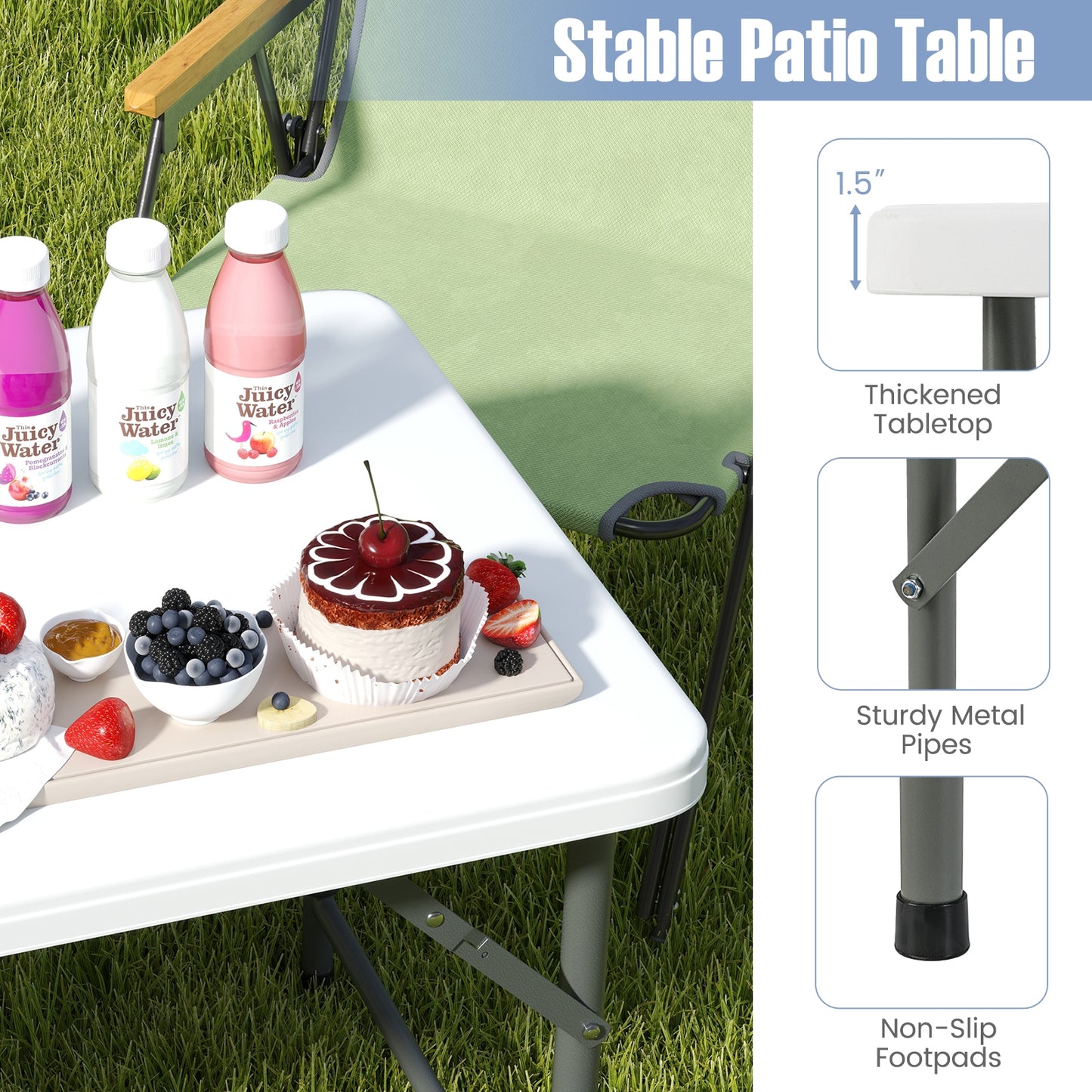 4 Feet Portable Camping Table, HDPE Tabletop, Metal Legs, White Camping Furniture at Gallery Canada