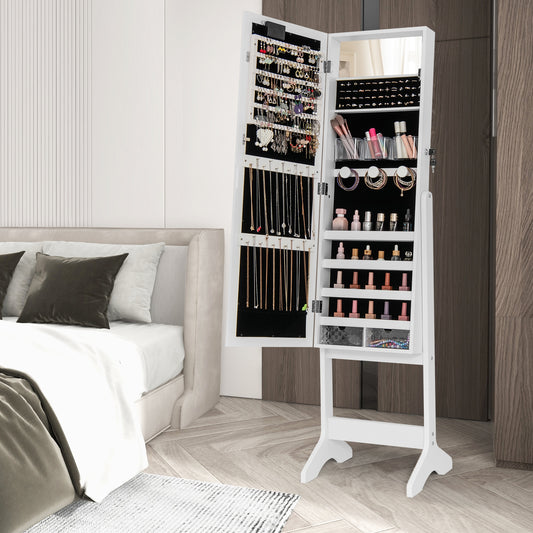 Mirror Jewelry Cabinet, 20 Warm Lights, 4 Tilt Angles, White Floor Mirrors White at Gallery Canada