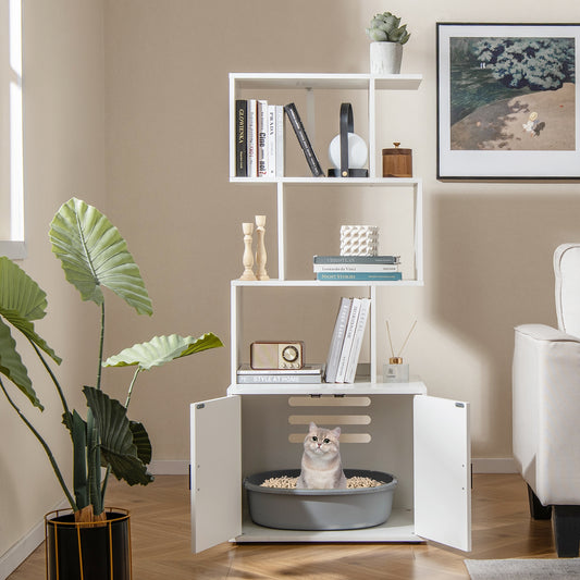 56 Inch Cat Litter Box Enclosure With Storage, White Cat Houses White at Gallery Canada