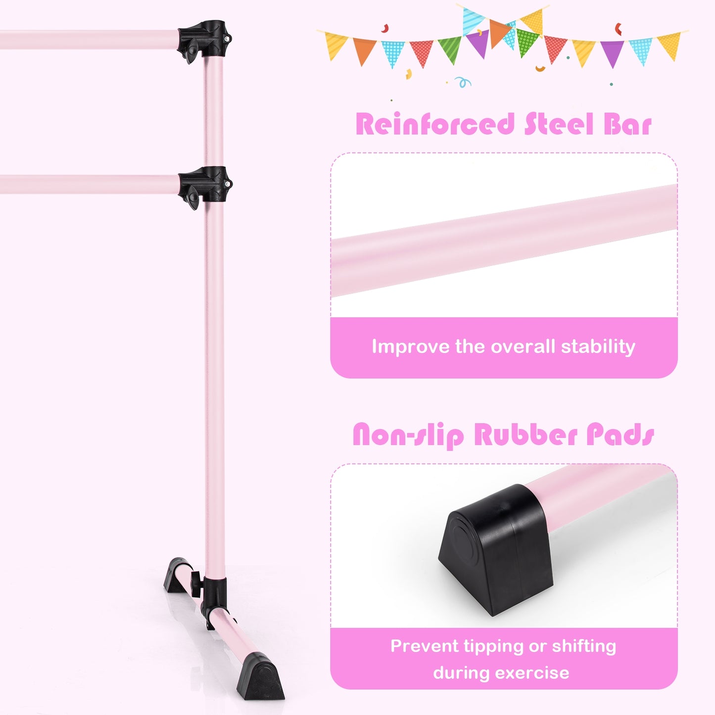4 Feet Ballet Barre, Adjustable Height, Pink Yoga Accessories at Gallery Canada