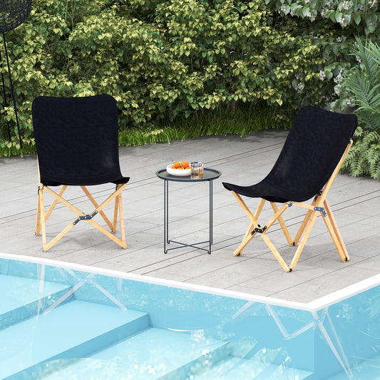 Bamboo Dorm Chair Set of 2, With Storage Pocket, Black Camping Furniture Black at Gallery Canada