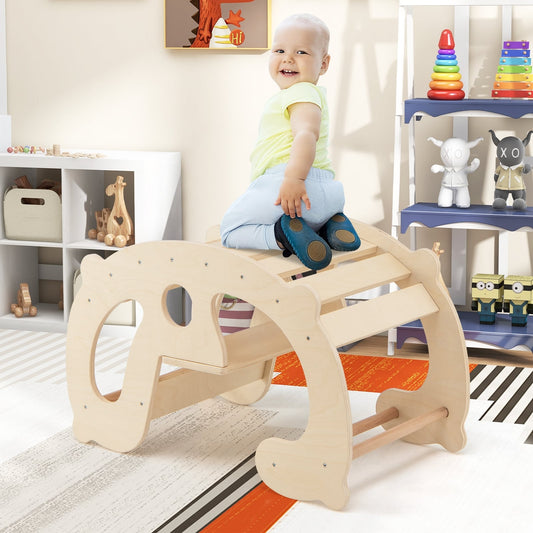 2-In-1 Rocking Horse Arch Climber, Montessori Climbing Toy, Natural Climbers & Slides Natural at Gallery Canada