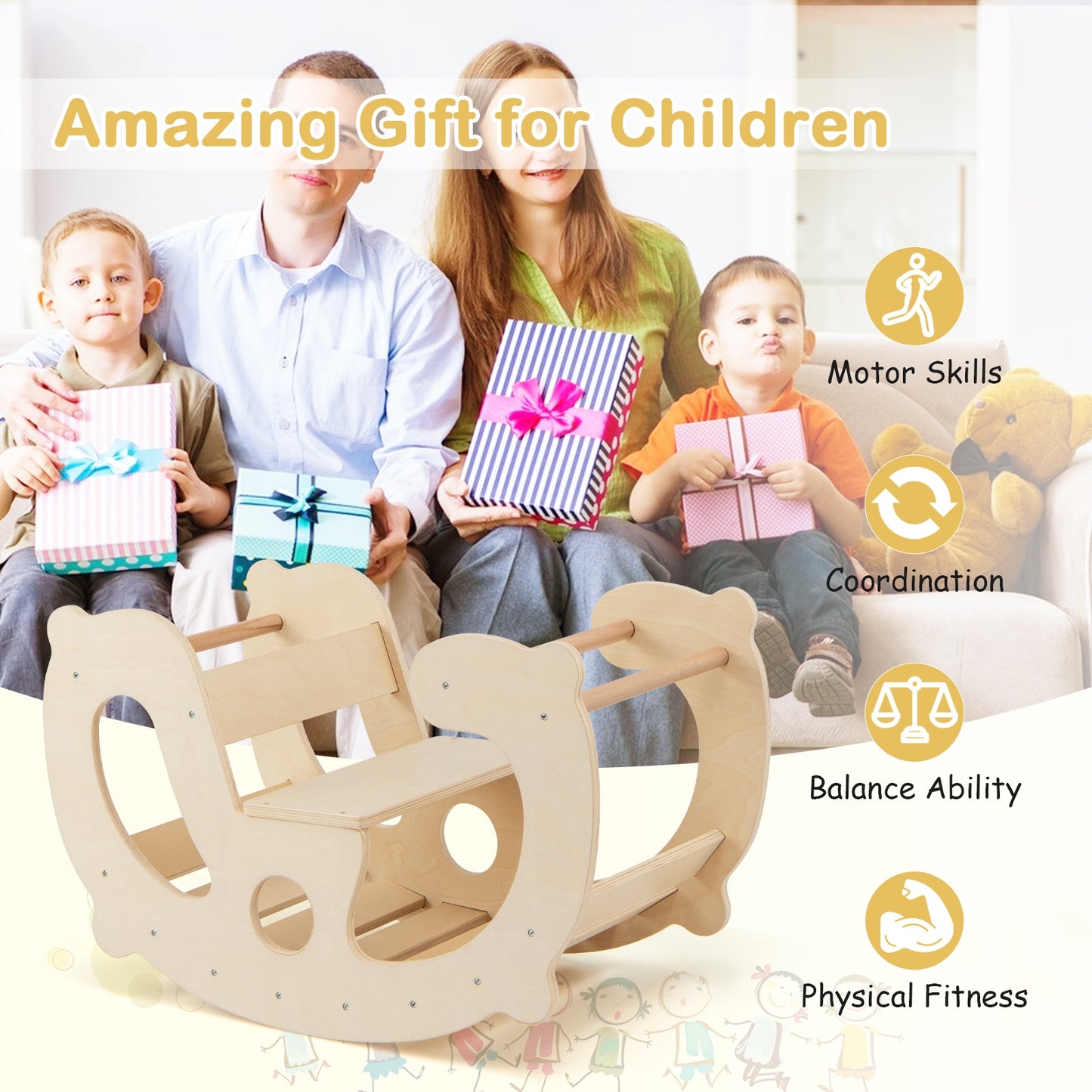 2-in-1 Rocking Horse Arch for Kids Montessori Climbing Toys with Arch Climber, Natural Climbers & Slides at Gallery Canada