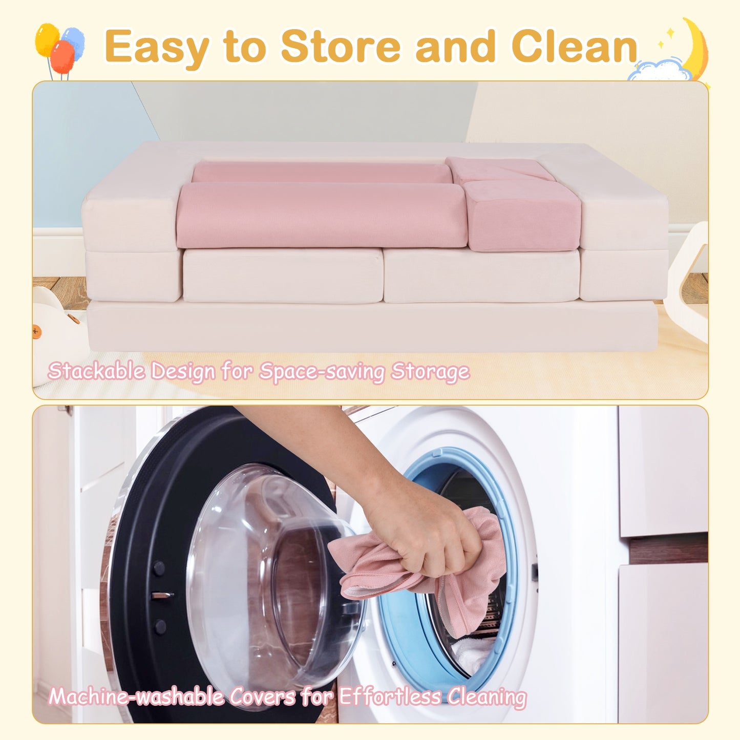 Ensemble de jeu en mousse 9 pièces pour grimper et ramper, Rose