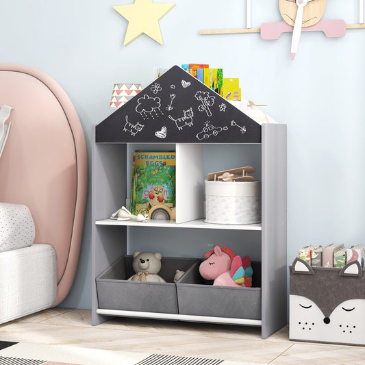 Kids Playhouse Bookshelf With Chalkboard, Whiteboard, Gray