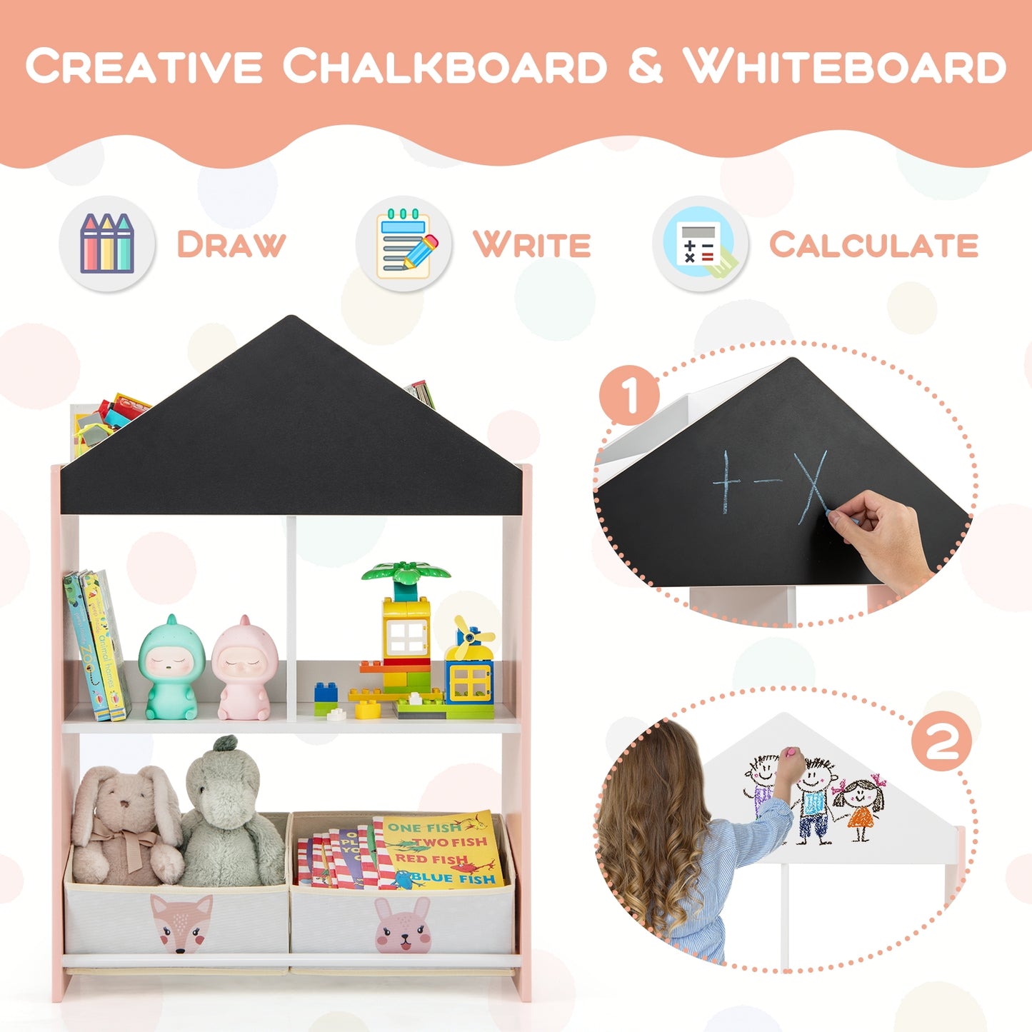 Kids Playhouse Bookshelf With Chalkboard, Whiteboard, 3-6 Years, Pink Kids Storage at Gallery Canada