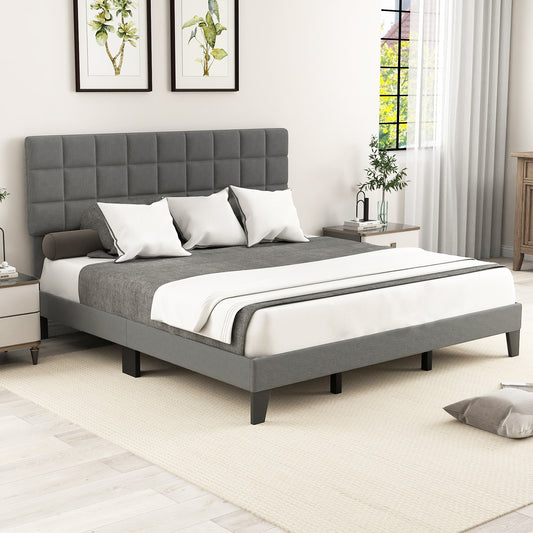 King Size Bed Frame With Adjustable Headboard, Gray