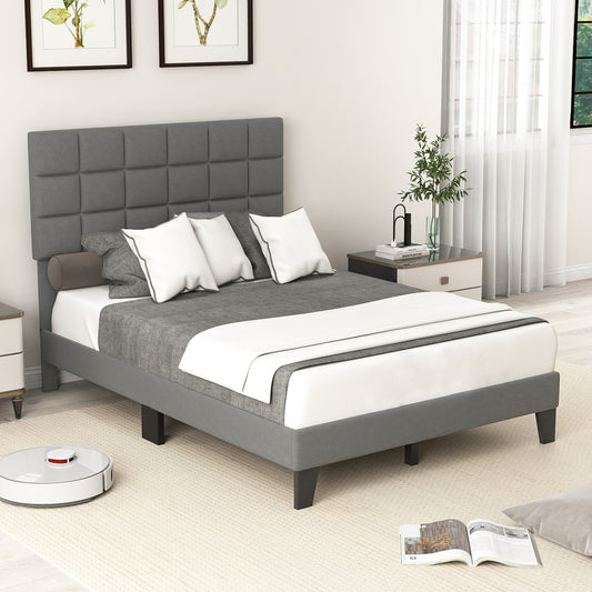 Full Size Modern Linen Bed Frame, Adjustable Headboard, Gray Simple Bed Frame Gray at Gallery Canada