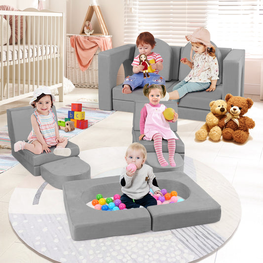 8-Piece Modular Kids Play Couch with Comfy Suede Fabric, Gray Kids Chairs & Seating Gray at Gallery Canada