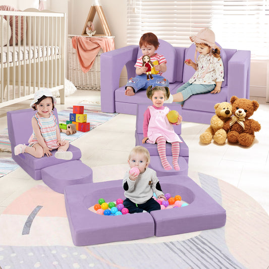 8-Piece Modular Kids Play Couch with Comfy Suede Fabric, Purple Kids Chairs & Seating Purple at Gallery Canada