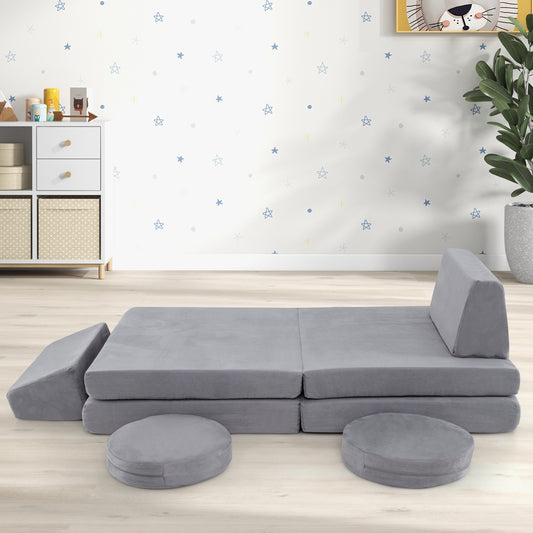 6 Piece Modular Kids Play Couch Set, Washable Covers, Gray Kids Chairs & Seating Gray at Gallery Canada