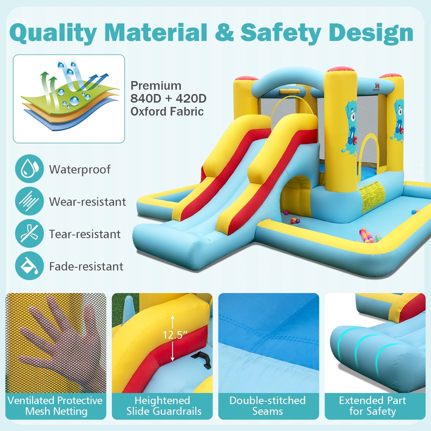 Inflatable Bounce House 7-in-1 With Slide, Tunnel, 480W Blower, Multicolor Bounce House at Gallery Canada