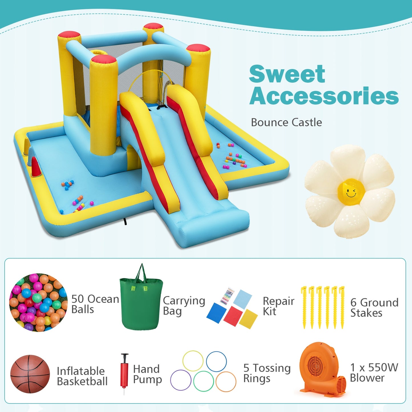 Inflatable Bounce House, 7-in-1 Bouncy Castle, Slide, Tunnel, 550W Blower, Multicolor Bounce House at Gallery Canada