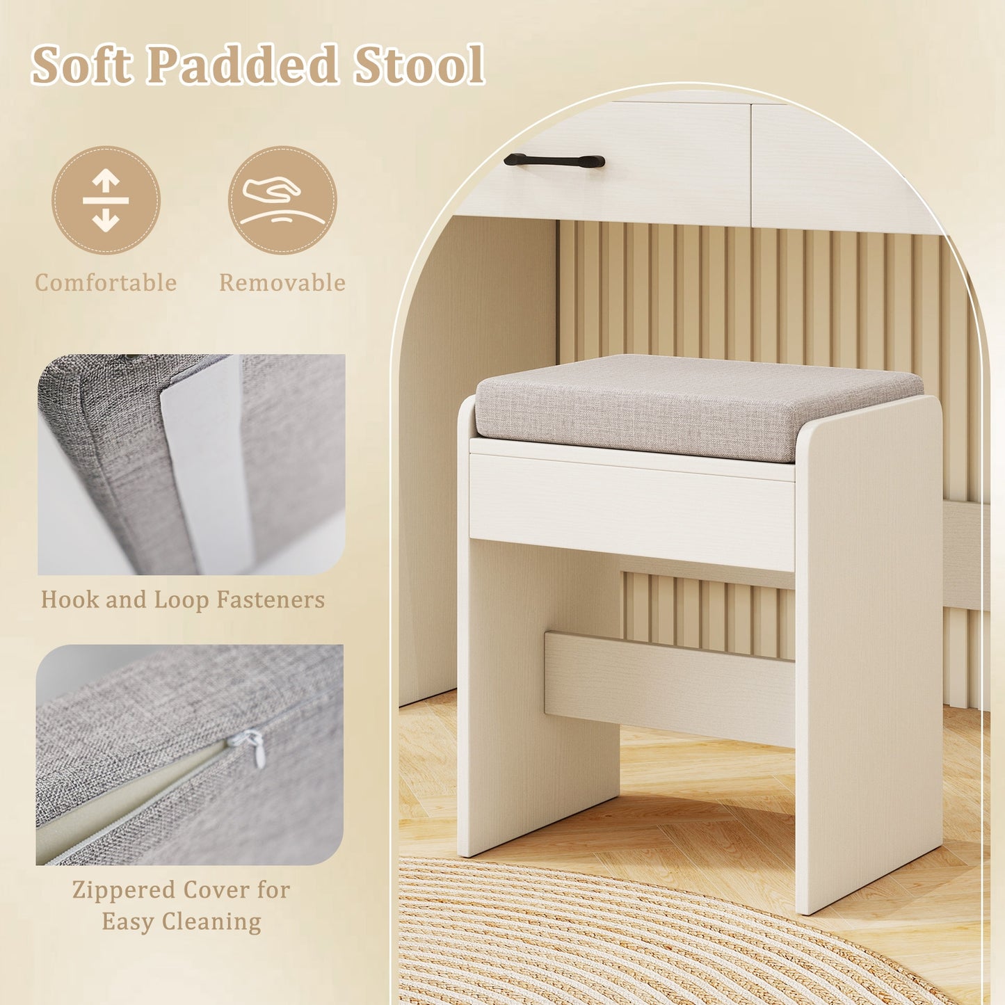 Vanity Set With Lighted Mirror, Stool, Power Outlet, White Makeup Vanities at Gallery Canada
