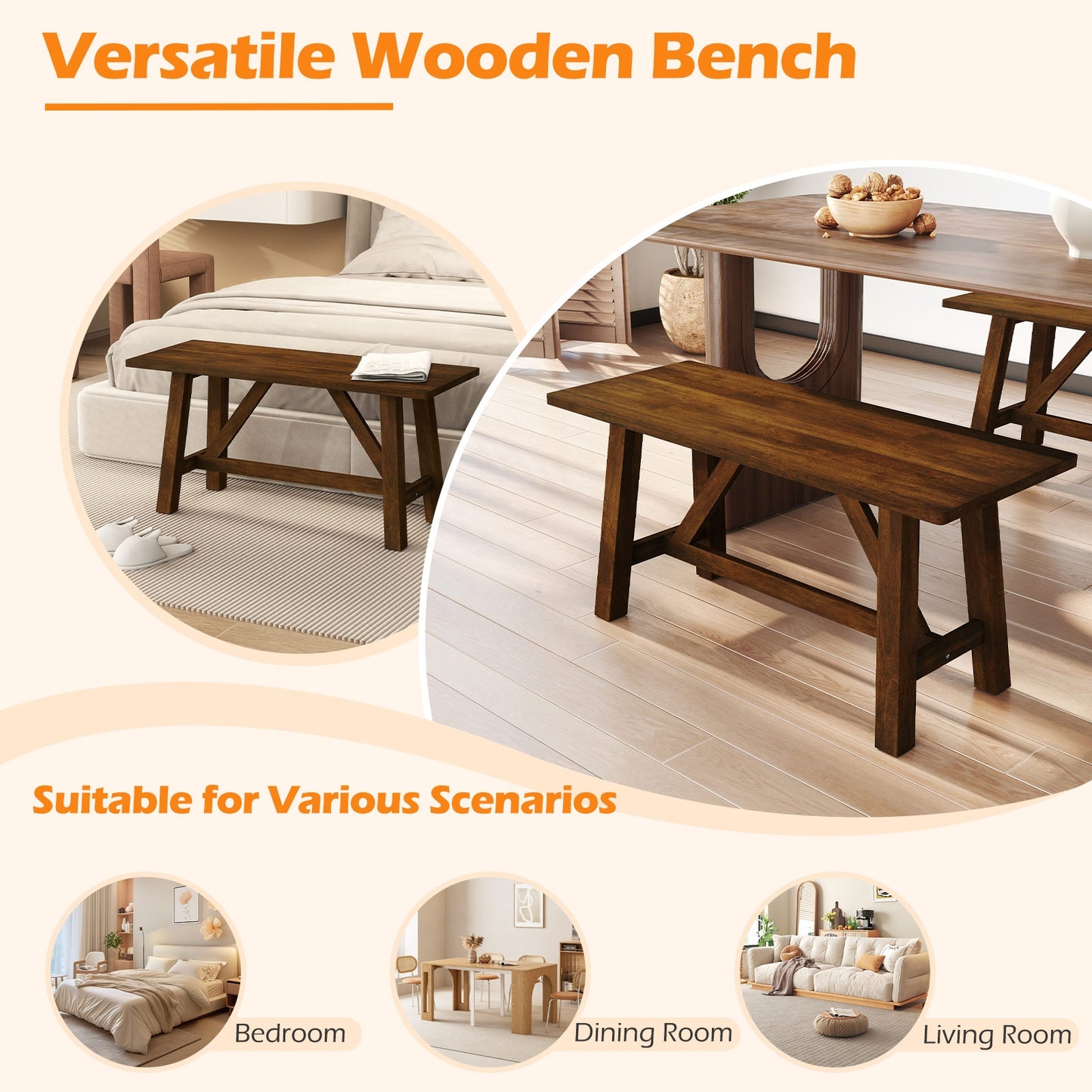 Wooden Entryway Bench, Farmhouse Dining Bench, 400 LBS Weight Capacity, Brown Shoe Racks & Storage Benches at Gallery Canada