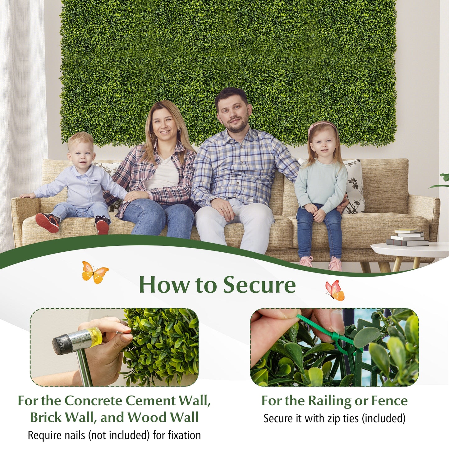 12 Pcs 20 Pouces x 20 Pouces Panneau de Haie Artificielle en Buis, Vert