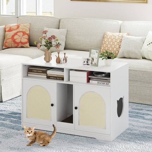 43 Inches Cat Litter Box Enclosure, Storage, Double Rooms, White Cat Houses White at Gallery Canada