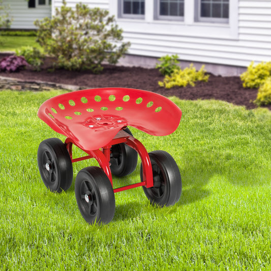 Garden Rolling Workseat with 360° Swivel Seat and Adjustable Height, Red Garden Tools Red at Gallery Canada
