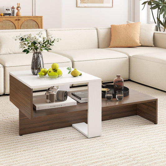 2-Tier Geometric Coffee Table, Storage Shelves, And Brown, White Coffee Tables White at Gallery Canada