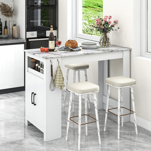 Faux Marble Bar Table With Hanging Hooks, White Dining Tables White at Gallery Canada