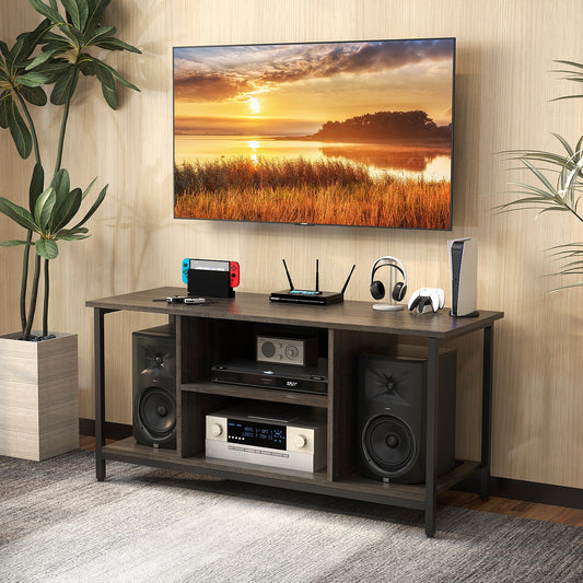 3-Tier TV Stand with Power Outlet USB and Adjustable Shelf, Gray Entertainment Centers & TV Stands Gray at Gallery Canada