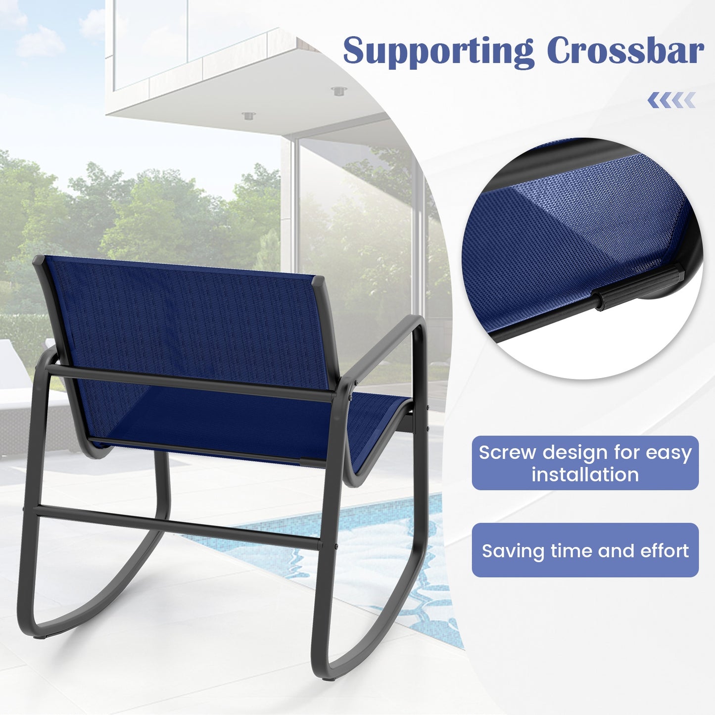4 Piece Patio Rocking Set, Glass-Top Table, Navy Patio Conversation Sets at Gallery Canada