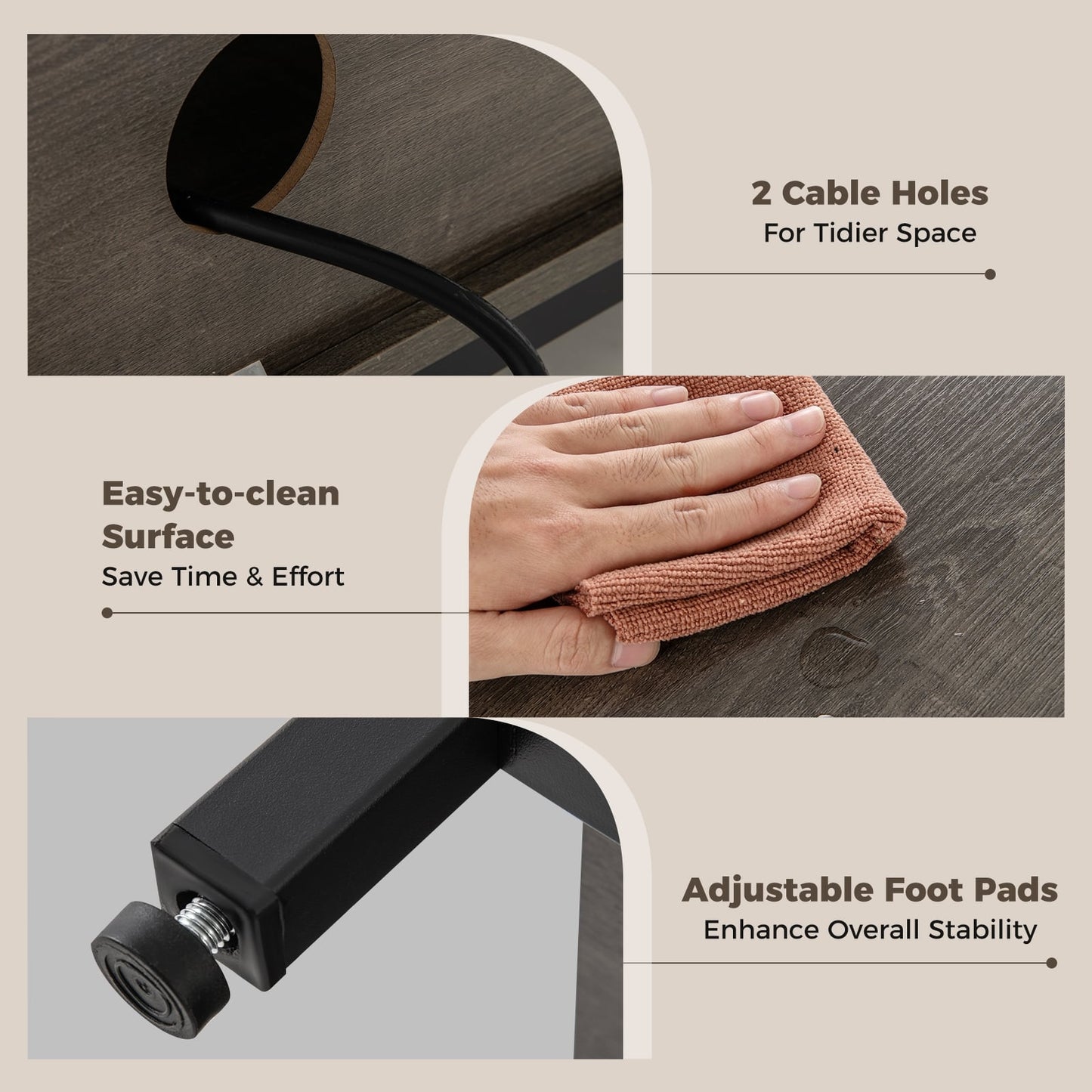 Support TV 3 Niveaux, Étagère Réglable, Prise Électrique USB, Gris