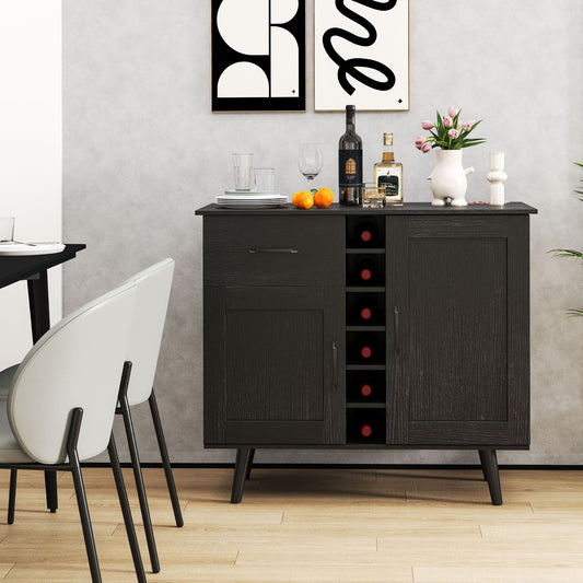 Modern Wine Bar Buffet Cabinet, 6-Bottle Wine Rack, Black Sideboards Cabinets & Buffets Black at Gallery Canada