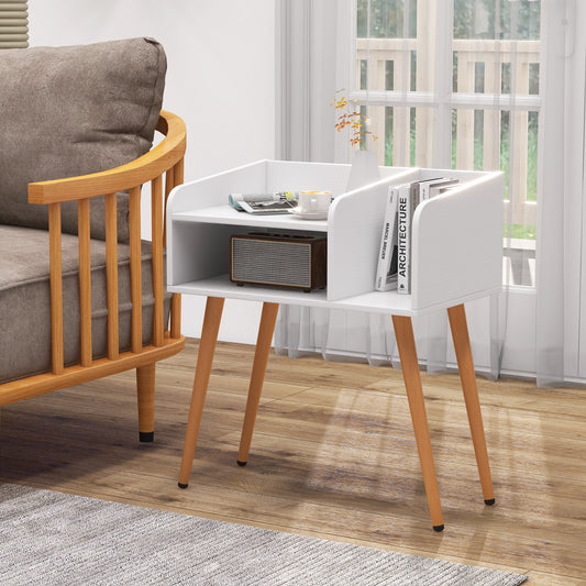 Mid Century Modern Nightstand With Open Shelves, White Nightstands White at Gallery Canada