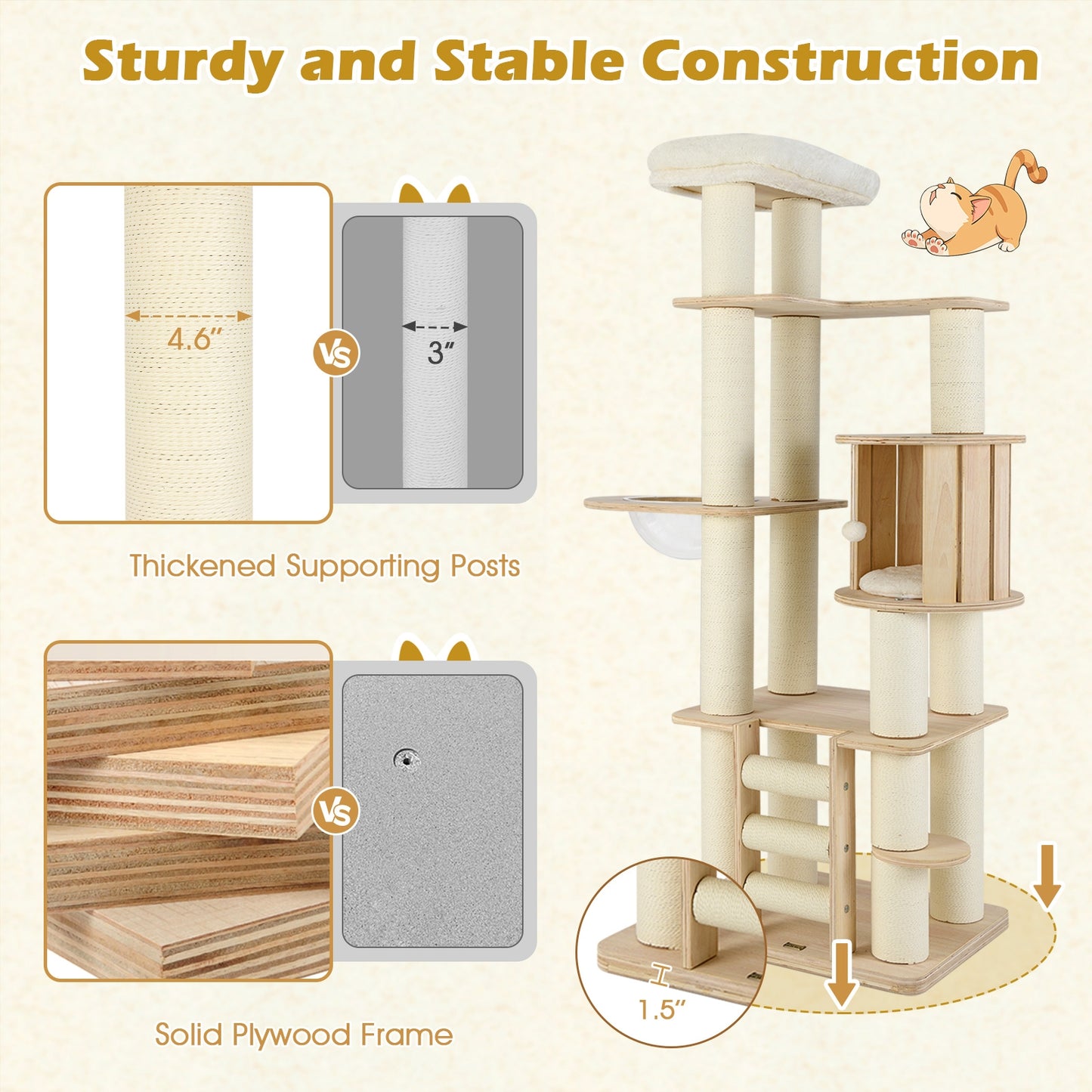 71 Inch Tall Cat Tree, Wooden Cat Tower, Cozy Perch Condo, Natural Cat Trees Condos & Scratchers at Gallery Canada