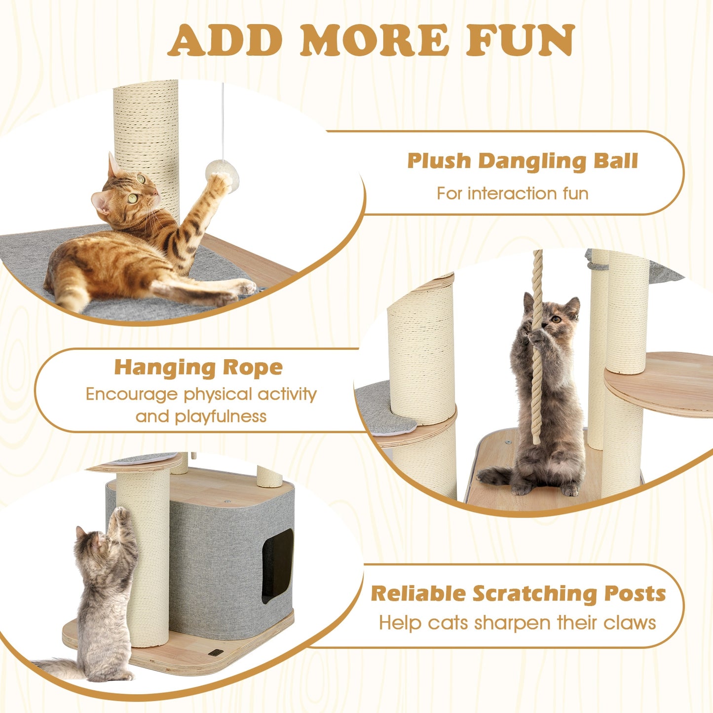 63 Inch Cat Tree, Wooden Cat Tower With Perch, Condo, Hammock, Gray Cat Trees Condos & Scratchers at Gallery Canada