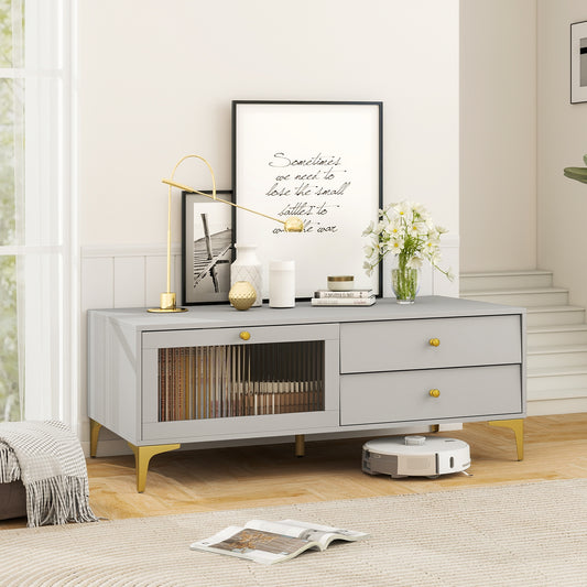 TV Stand With Compartment And Drawers, 55 Inch, Gray Entertainment Centers & TV Stands Gray at Gallery Canada