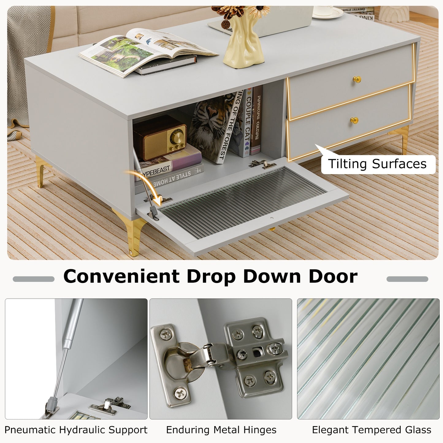 TV Stand with Compartment and Drawers for 55 Inch TV, Gray Entertainment Centers & TV Stands at Gallery Canada