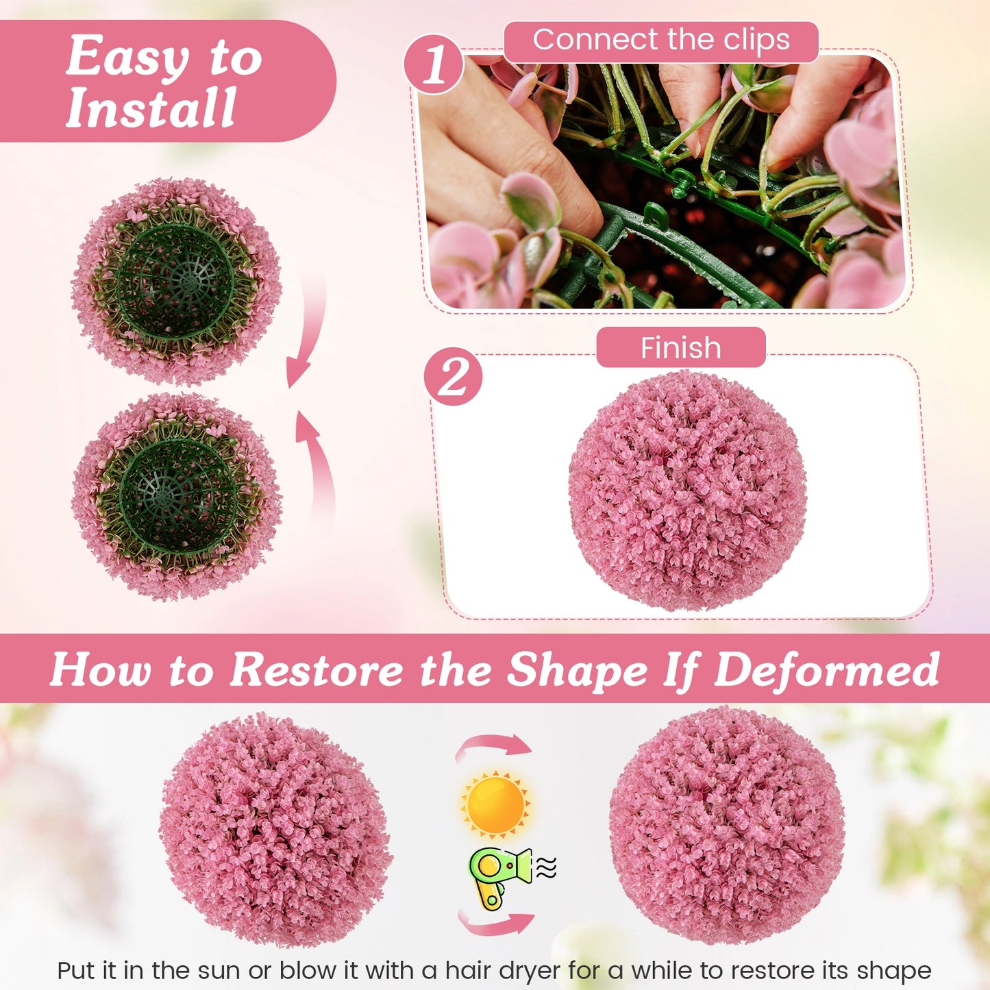 Faux Eucalyptus Decorative Balls, 17.5 Inch, Purple, Pink Faux Plants at Gallery Canada