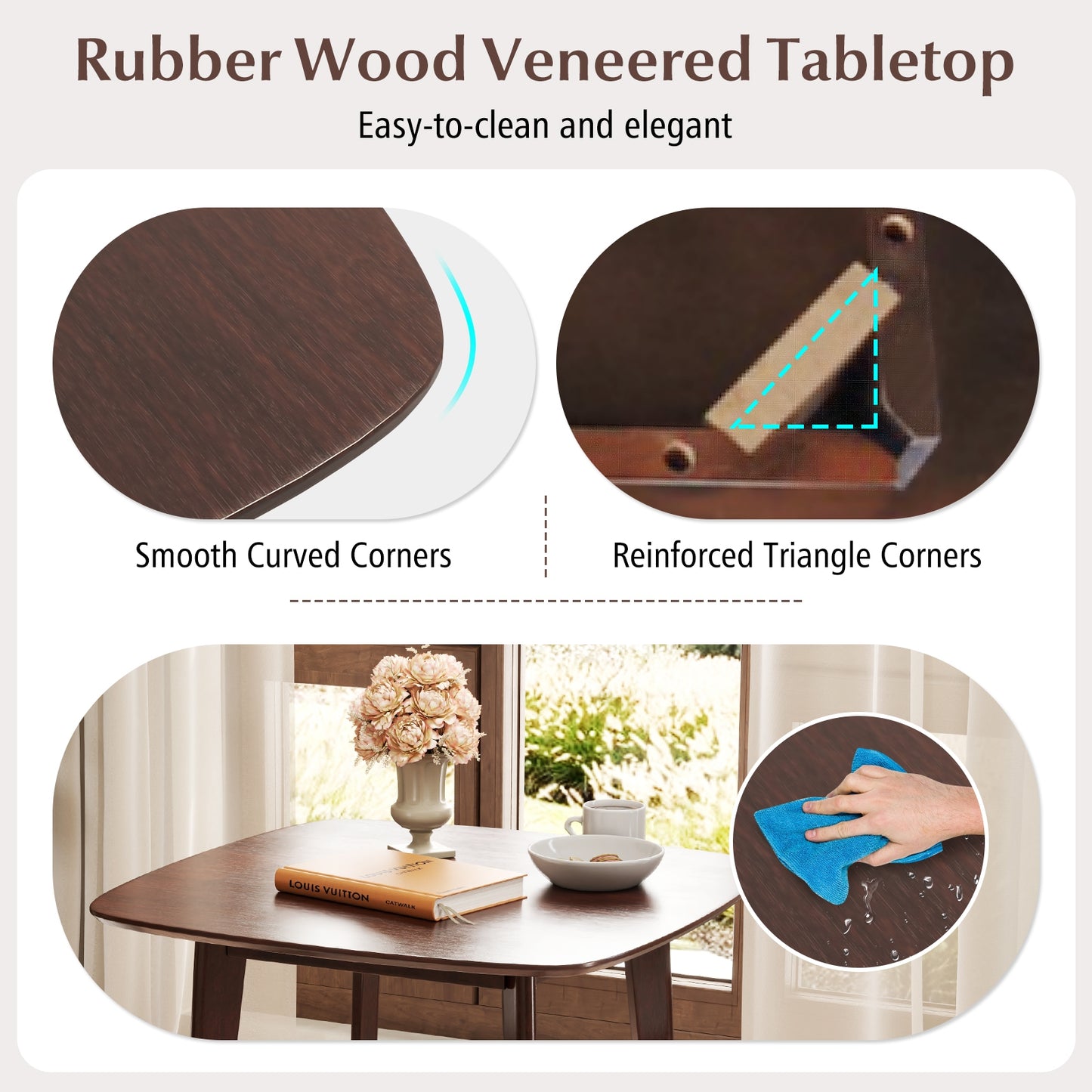 3-Piece Dining Table Set, Wooden Square Kitchen Table, 2 Chairs, Walnut Dining Room Sets at Gallery Canada