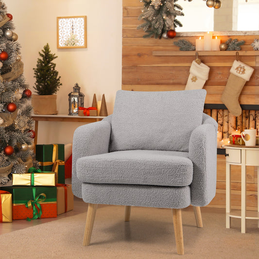Sherpa Accent Chair Modern Living Room Chair with Seat Cushion-Grey, Gray Accent Chairs Gray at Gallery Canada