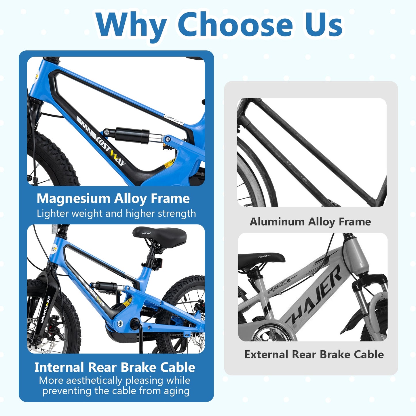 16 Inch Kids Bike Adjustable with Shock Absorber and Bell for Aged 4 to 7-16 inches, Blue Kids Bike at Gallery Canada